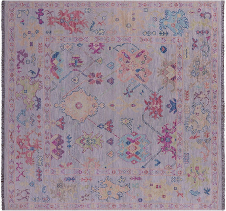 Grey Square Turkish Angora Oushak Hand-Knotted Wool Rug - Manhattan Rugs