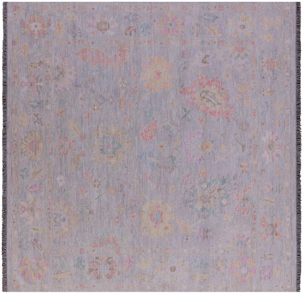 Grey Square Hand-Knotted Turkish Angora Oushak Wool Rug - Manhattan Rugs
