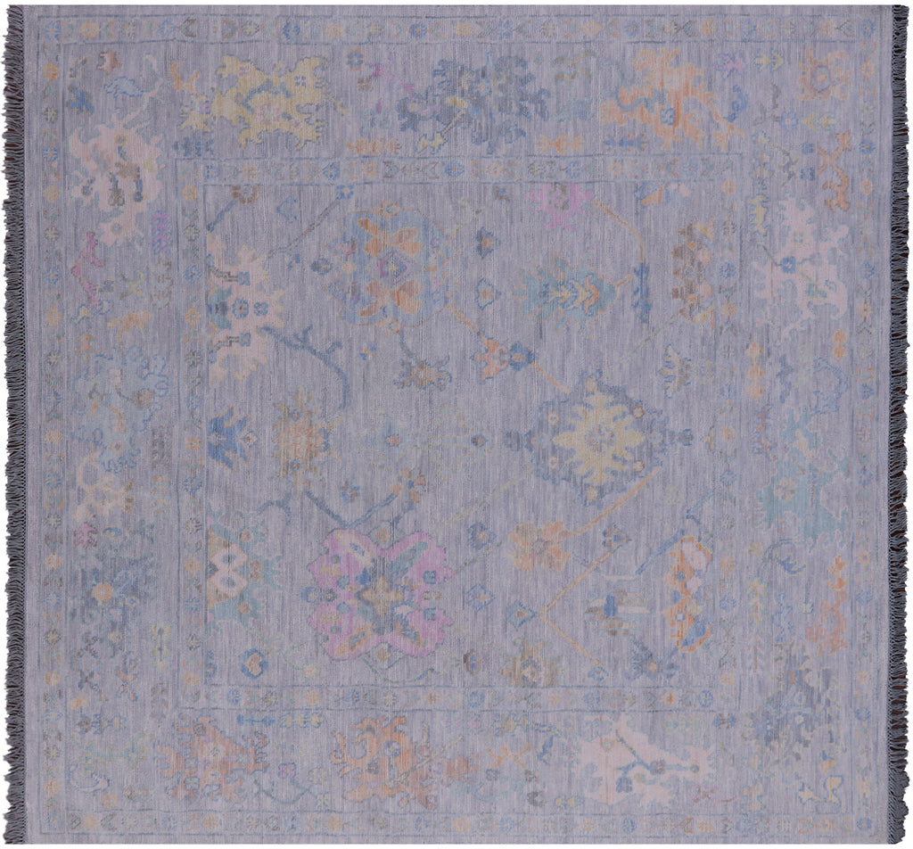 Silver 8' Square Hand Knotted Turkish Angora Oushak Wool Rug - Q22338