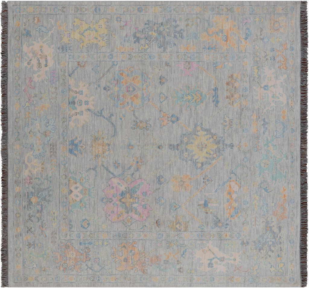 SUPER SALE Silver 8' Square Hand Knotted Turkish Angora Oushak Wool Rug - Q22338