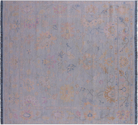 Blue Square Handmade Turkish Angora Oushak Wool Rug - Manhattan Rugs