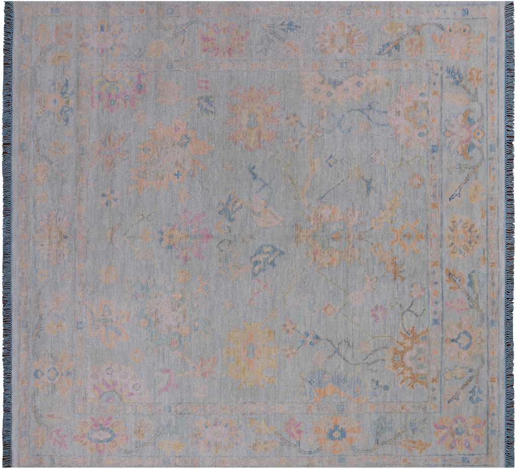 SUPER SALE Blue 8' Square Handmade Turkish Angora Oushak Wool Rug - Q22339