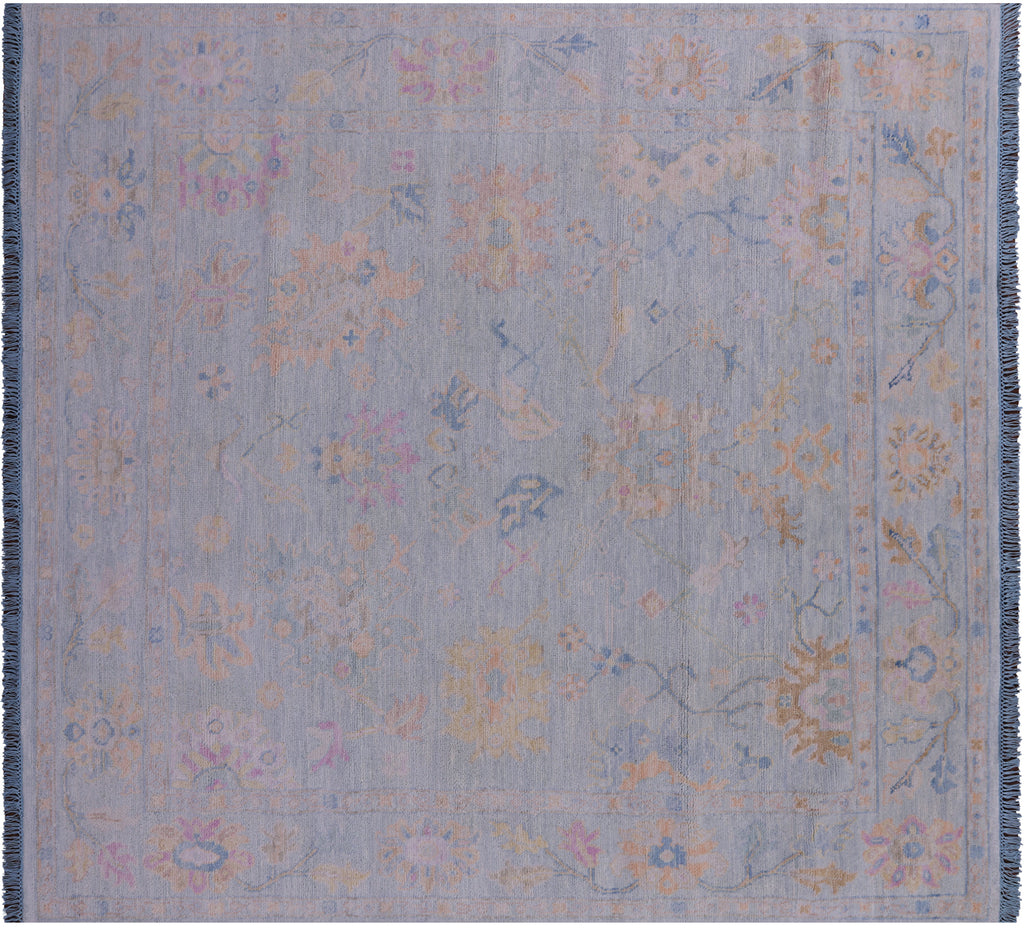 Blue 8' Square Handmade Turkish Angora Oushak Wool Rug - Q22339