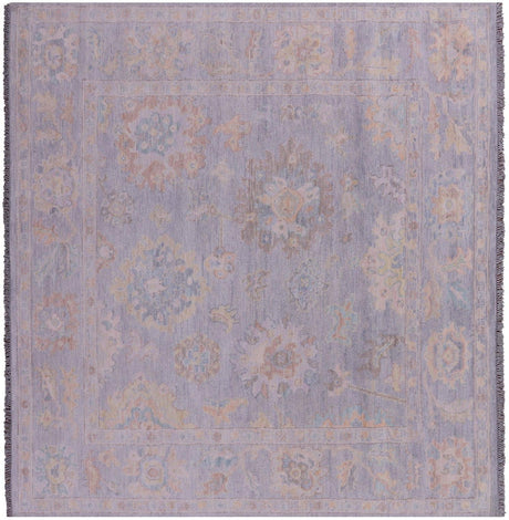 Grey Square Turkish Angora Oushak Hand-Knotted Rug - Manhattan Rugs