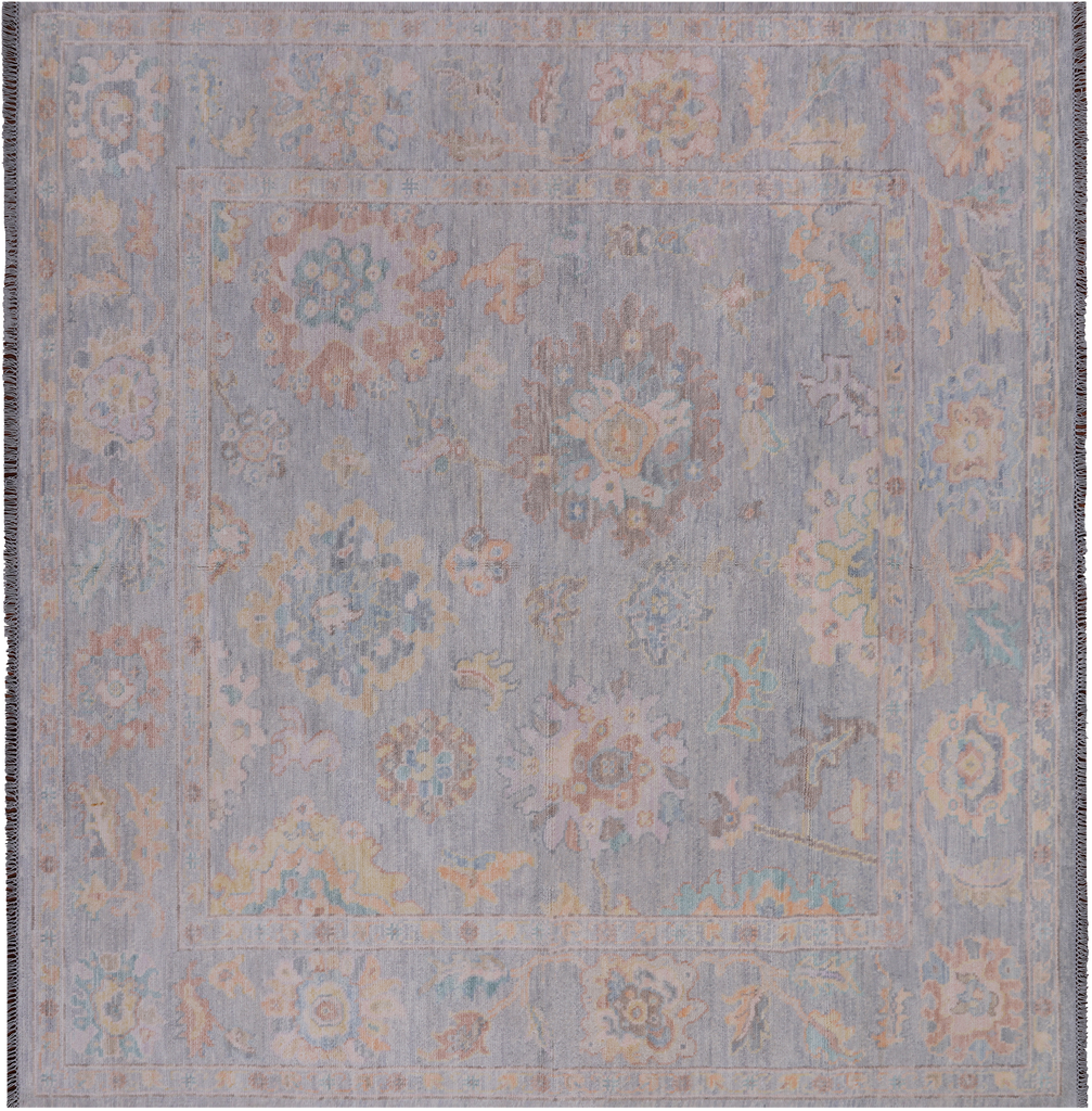 SUPER SALE Silver 8' Square Turkish Angora Oushak Hand-Knotted Rug - Q22340