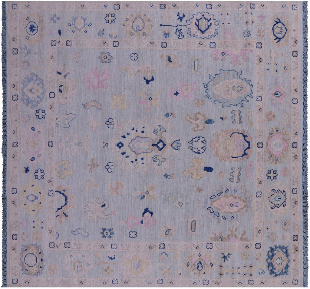 Blue Square Turkish Angora Oushak Handmade Rug - Manhattan Rugs