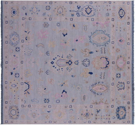 Blue Square Turkish Angora Oushak Handmade Rug - Manhattan Rugs