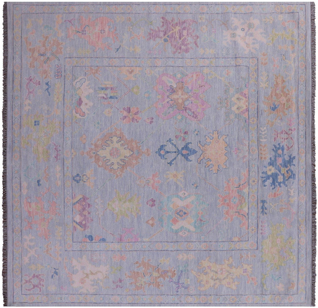 Blue Square Turkish Angora Oushak Hand Knotted Rug - Manhattan Rugs