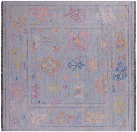 Blue Square Turkish Angora Oushak Hand Knotted Rug - Manhattan Rugs