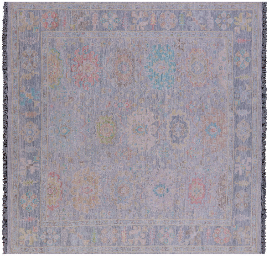 Silver 8' Square Turkish Angora Oushak Hand Knotted Rug - Q22351