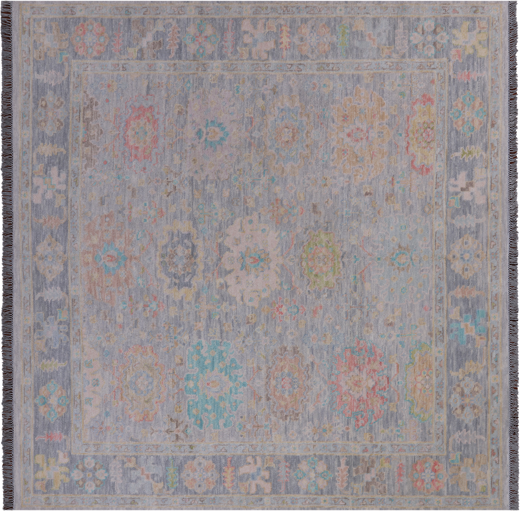 SUPER SALE Silver 8' Square Turkish Angora Oushak Hand Knotted Rug - Q22351