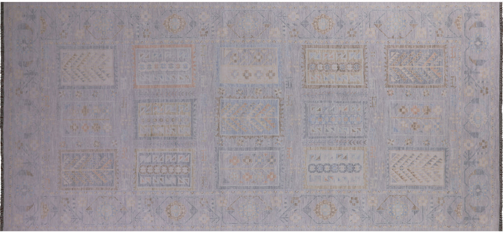 Silver 9' 1" X 19' 8" Persian Gabbeh Tribal Handmade Wool Rug - Q22352