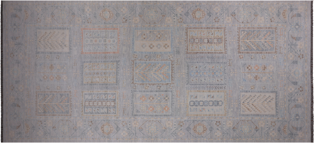 Silver 9' 1" X 19' 8" Persian Gabbeh Tribal Handmade Wool Rug - Q22352