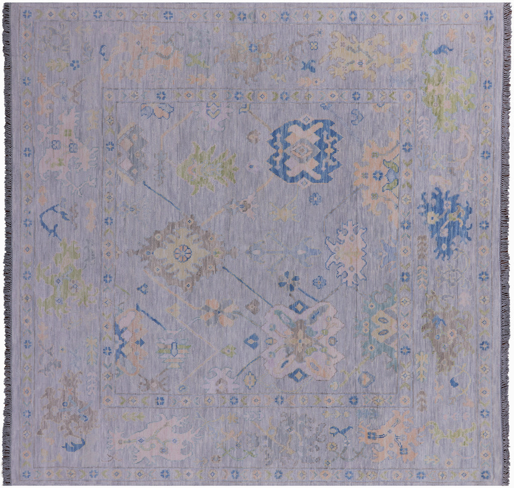 Silver 9' Square Handmade Turkish Angora Oushak Wool Rug - Q22353
