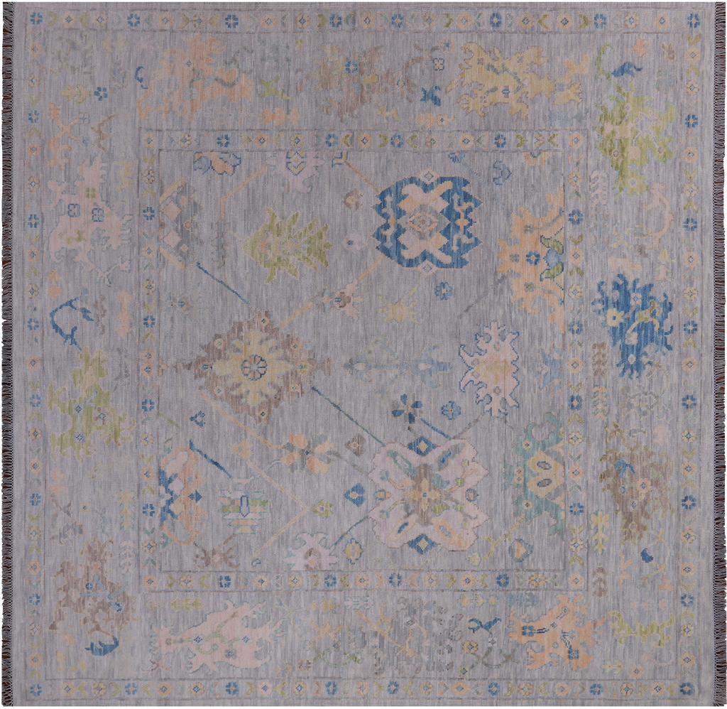 SUPER SALE Silver 9' Square Handmade Turkish Angora Oushak Wool Rug - Q22353