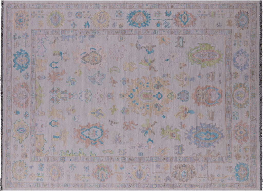 Ivory 9' 11" X 14' 0" Handmade Turkish Angora Oushak Wool Rug - Q22354