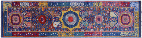 Blue Mamluk Hand Knotted Wool Runner Rug - Manhattan Rugs