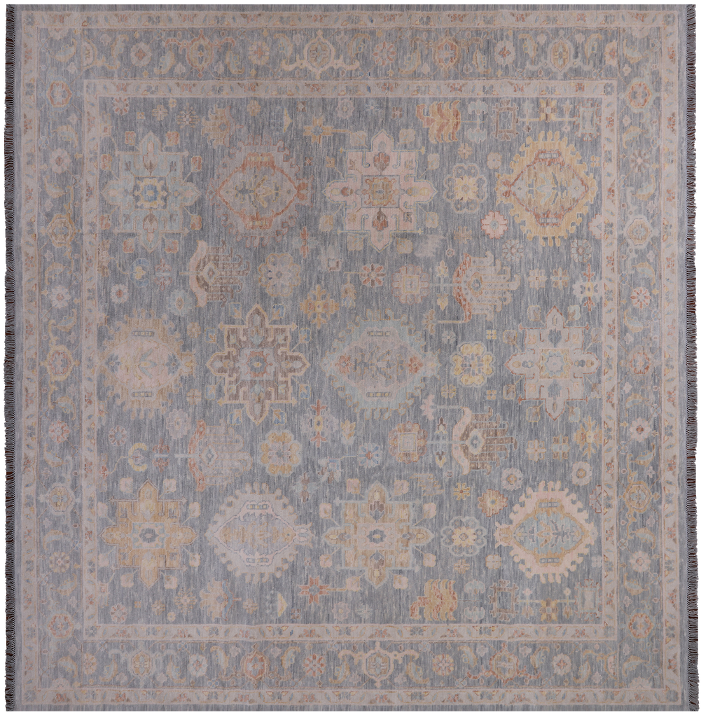 Silver 12' Square Persian Heriz Serapi Hand Knotted Wool Rug - Q22362