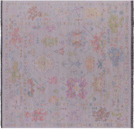 Ivory Square Turkish Angora Oushak Handmade Wool Rug - Manhattan Rugs