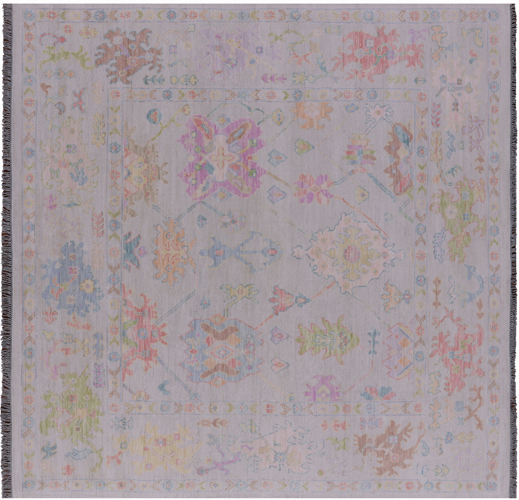 Ivory 9' Square Turkish Angora Oushak Handmade Wool Rug - Q22363