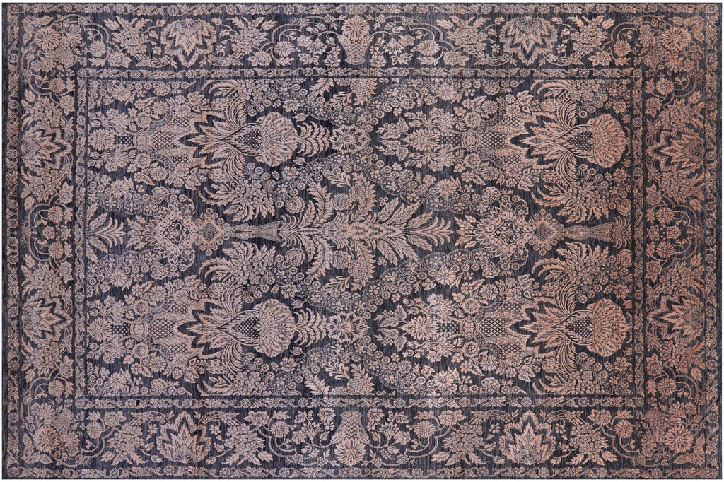 Grey Wool & Silk Persian Tabriz Handmade Rug - Manhattan Rugs