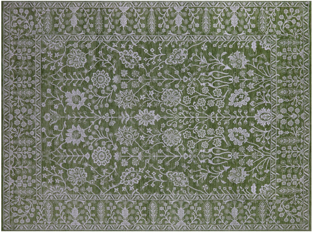 Green Persian Tabriz Hand-Knotted Wool & Silk Rug - Manhattan Rugs