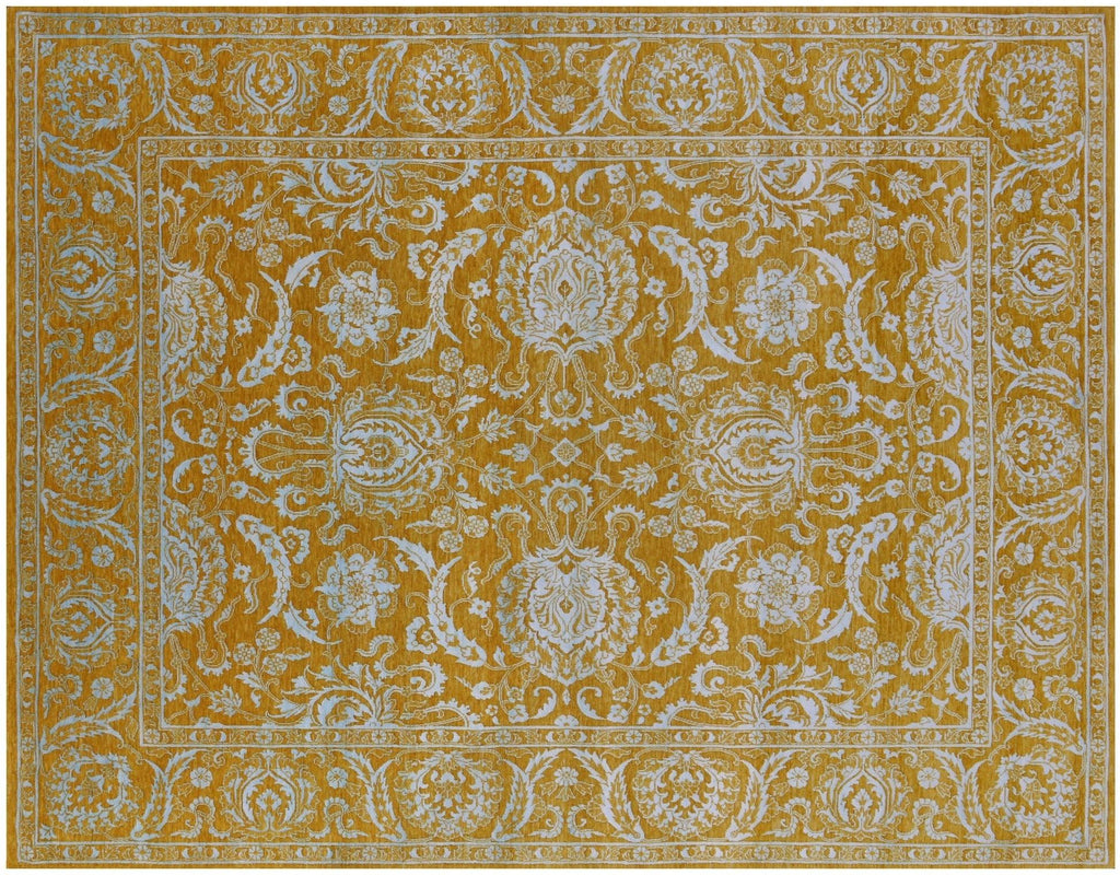 Gold Persian Tabriz Wool & Silk Handmade Rug - Manhattan Rugs