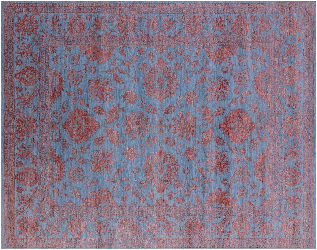 Blue Wool & Silk Persian Tabriz Hand Knotted Rug - Manhattan Rugs