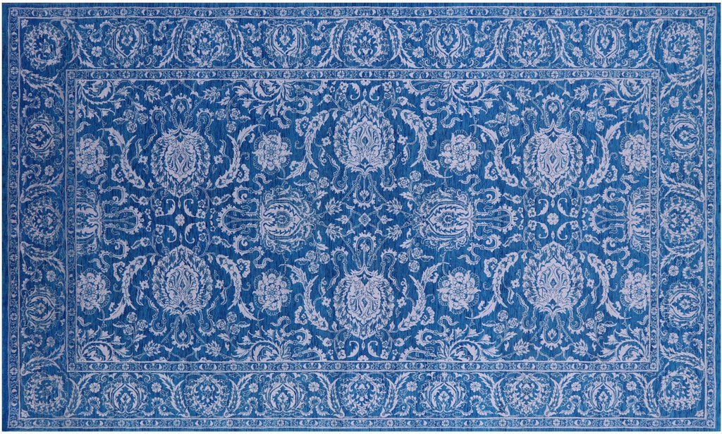 Blue Wool & Silk Hand Knotted Persian Tabriz Rug - Manhattan Rugs