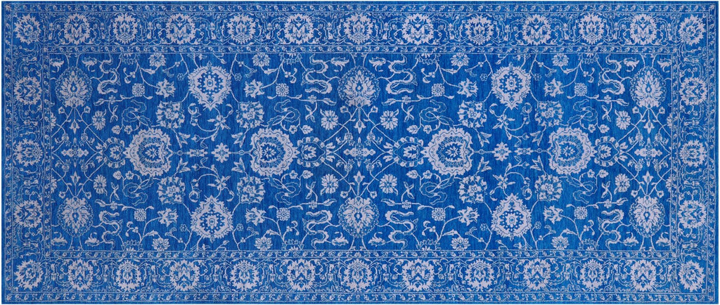 Blue Wool & Silk Persian Tabriz Hand Knotted Rug - Manhattan Rugs