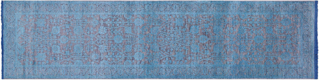 Grey Persian Tabriz Wool & Silk Hand Knotted Runner Rug - Manhattan Rugs