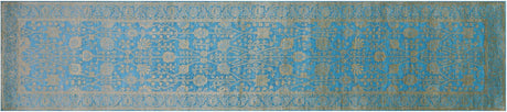 Blue Runner Persian Tabriz Hand Knotted Wool & Silk Rug - Manhattan Rugs