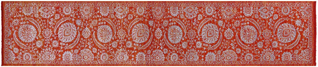 Orange Persian Tabriz Handmade Wool & Silk Runner Rug - Manhattan Rugs
