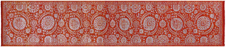 Orange Persian Tabriz Handmade Wool & Silk Runner Rug - Manhattan Rugs