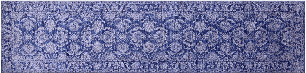 Blue Runner Persian Tabriz Hand Knotted Wool & Silk Rug - Manhattan Rugs