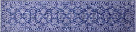 Blue Runner Persian Tabriz Hand Knotted Wool & Silk Rug - Manhattan Rugs