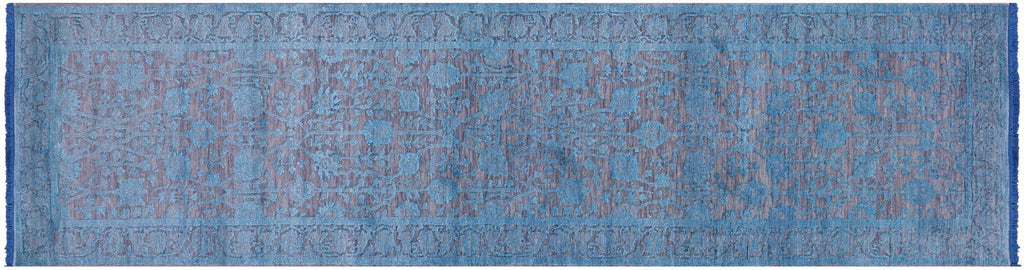 Grey Persian Tabriz Hand Knotted Wool & Silk Runner Rug - Manhattan Rugs