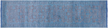 Grey Persian Tabriz Hand Knotted Wool & Silk Runner Rug - Manhattan Rugs