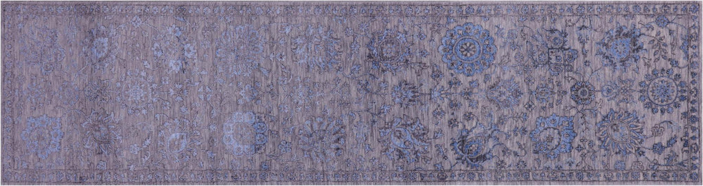 Grey Persian Tabriz Wool & Silk Hand Knotted Runner Rug - Manhattan Rugs