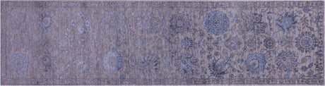 Grey Persian Tabriz Wool & Silk Hand Knotted Runner Rug - Manhattan Rugs