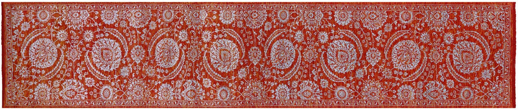Orange Wool & Silk Persian Tabriz Hand-Knotted Runner Rug - Manhattan Rugs