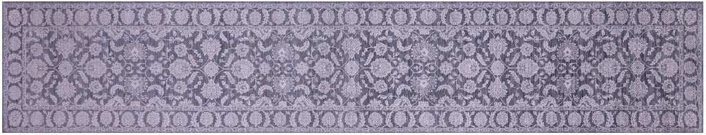 Grey Runner Wool & Silk Persian Tabriz Handmade Rug - Manhattan Rugs