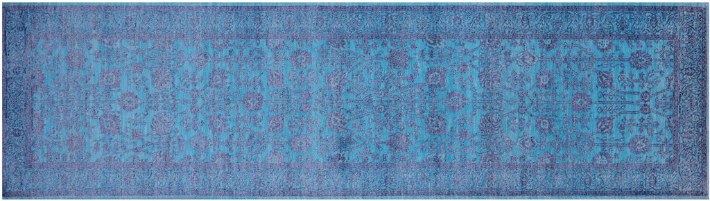 Blue Persian Tabriz Handmade Wool & Silk Runner Rug - Manhattan Rugs