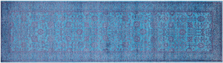 Blue Persian Tabriz Handmade Wool & Silk Runner Rug - Manhattan Rugs