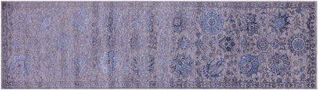 Grey Runner Persian Tabriz Hand Knotted Wool & Silk Rug - Manhattan Rugs