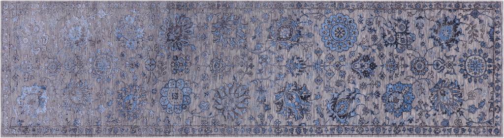 Grey 2' 8" X 10' 2" Runner Persian Tabriz Hand Knotted Wool & Silk Rug - Q22456