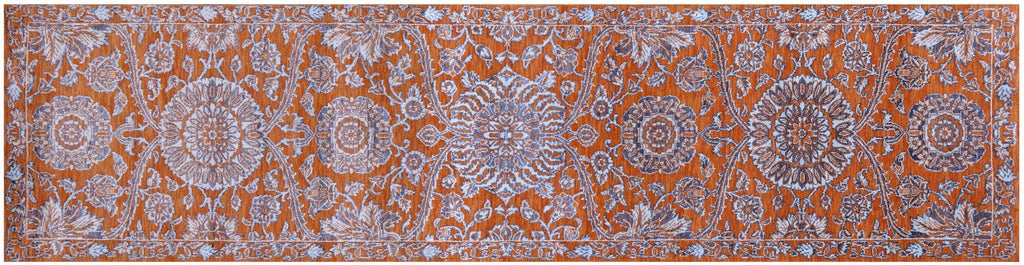 Orange Persian Tabriz Hand Knotted Wool & Silk Runner Rug - Manhattan Rugs