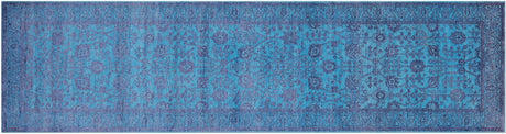 Blue Runner Persian Tabriz Handmade Wool & Silk Rug - Manhattan Rugs