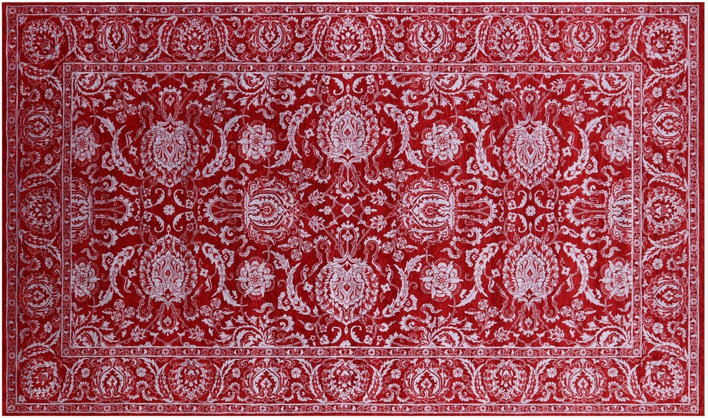 Red Handmade Persian Tabriz Wool & Silk Rug - Manhattan Rugs