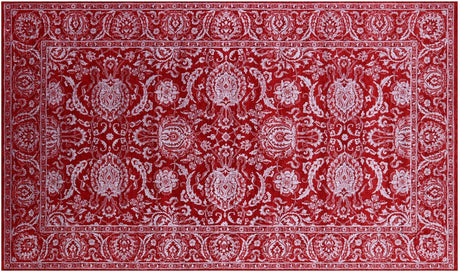 Red Handmade Persian Tabriz Wool & Silk Rug - Manhattan Rugs
